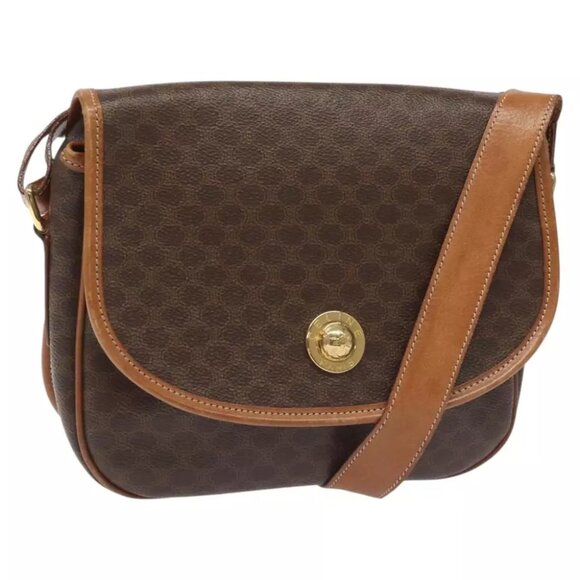 CELINE Macadam Canvas Shoulder Bag PVC Leather Brown Gold Auth 113138 - Picture 1 of 14